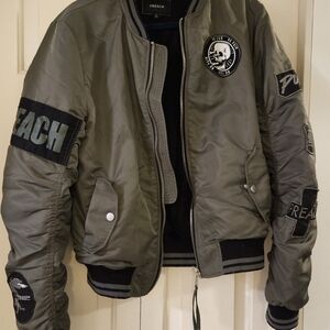 Olive Bomber Jacket with Patches